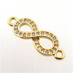 copper infinity connector paved zircon, gold plated, approx 6-14mm