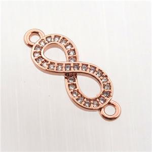 copper infinity connector paved zircon, rose gold, approx 6-14mm