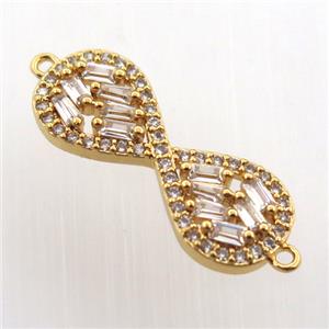 copper infinity connector paved zircon, gold plated, approx 9-23mm