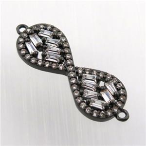 copper infinity connector paved zircon, black plated, approx 9-23mm