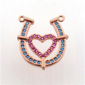 copper pendant paved zircon, heart-U, rose gold, approx 15-16mm