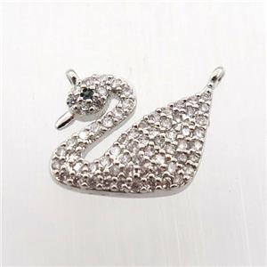 copper swan pendant paved zircon, platinum plated, approx 10-12mm