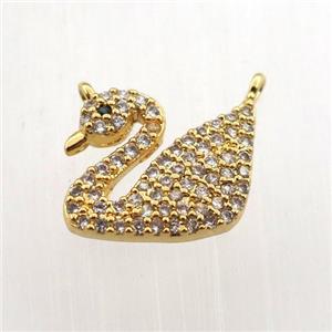 copper swan pendant paved zircon, gold plated, approx 10-12mm