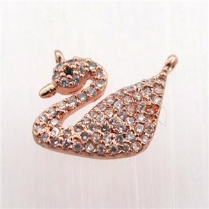 copper swan pendant paved zircon, rose gold, approx 10-12mm
