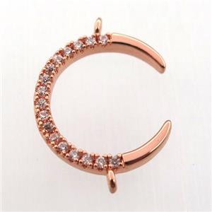 copper crescent connector paved zircon, rose gold, approx 15-17mm