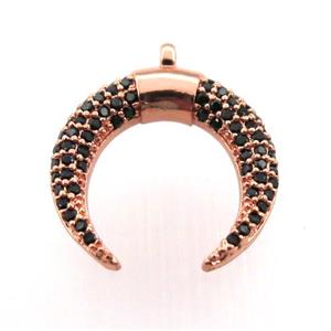 copper crescent pendant paved zircon, rose gold, approx 18mm dia