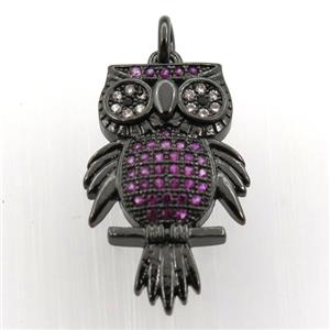 copper owl pendant paved zircon, black plated, approx 14-23mm