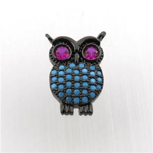 copper owl pendant paved zircon, black plated, approx 9-14mm
