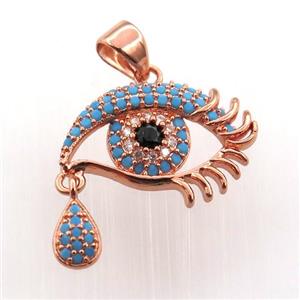 copper eye pendant paved zircon, rose gold, approx 14-20mm