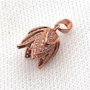 copper Lotus pendant paved zircon, rose gold, approx 10-14mm