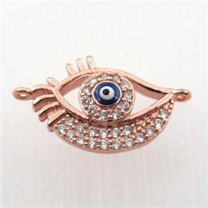 copper eye connector paved zircon, rose gold, approx 12-17mm