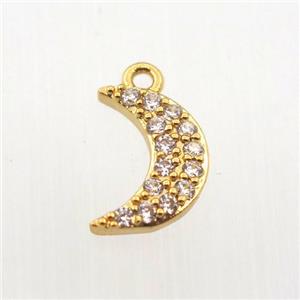 copper moon pendant paved zircon, gold plated, approx 6-12mm