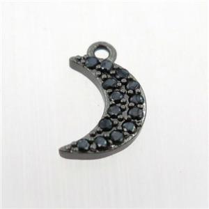 copper moon pendant paved zircon, black plated, approx 6-12mm