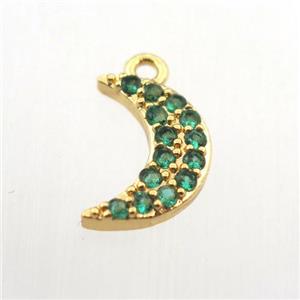 copper moon pendant paved zircon, gold plated, approx 6-12mm