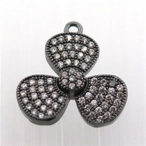 copper clover pendant paved zircon, black plated, approx 16mm