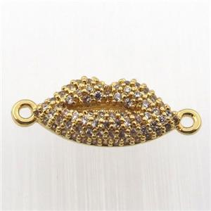 copper lip connector pave zircon, gold plated, approx 8-18mm