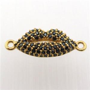 copper lip connector pave zircon, gold plated, approx 8-18mm
