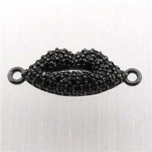 copper lip connector pave zircon, black plated, approx 8-18mm
