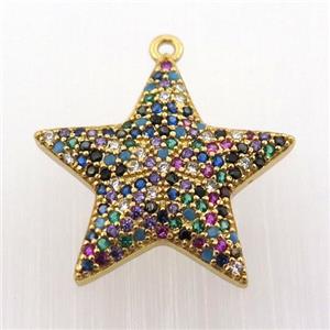 copper star pendant pave zircon, gold plated, approx 22mm dia