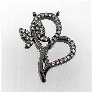 copper butterfly pendant pave zircon with 2loops, black plated, approx 20-25mm