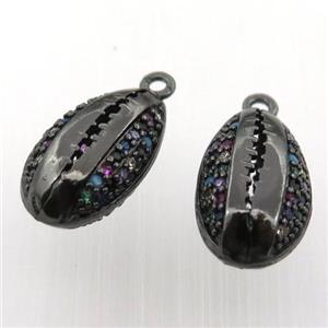 copper shell pendant pave zircon, black plated, approx 10-16mm