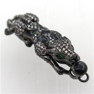 copper leopard pendant pave zircon, black plated, approx 11-40mm