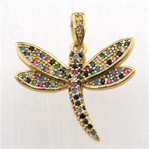 copper dragonfly pendant pave zircon, gold plated, approx 22mm
