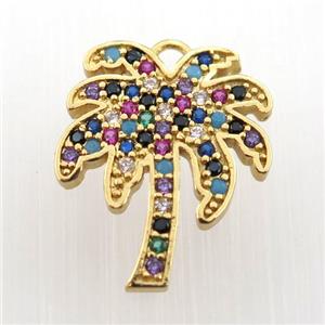 copper coconut tree pendant pave zircon, gold plated, approx 16-20mm
