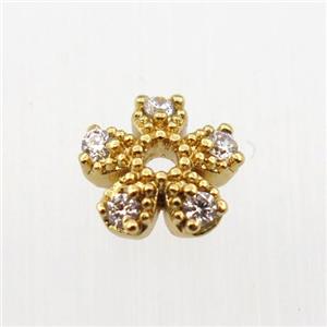 copper beadcaps pave zircon, gold plated, approx 7mm dia