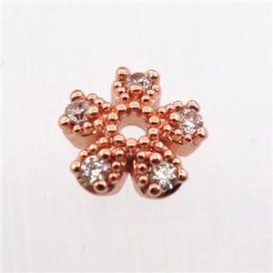 copper beadcaps pave zircon, rose gold, approx 7mm dia