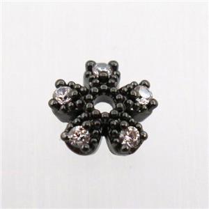 copper beadcaps pave zircon, black plated, approx 7mm dia