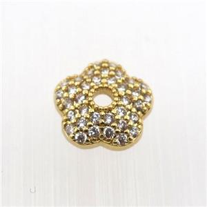 copper beadcaps pave zircon, gold plated, approx 10mm dia