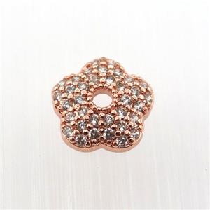 copper beadcaps pave zircon, rose gold, approx 10mm dia