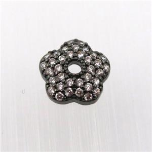 copper beadcaps pave zircon, black plated, approx 10mm dia