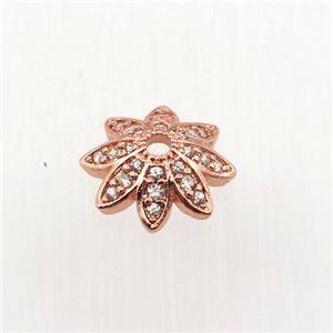 copper beadcaps pave zircon, rose gold, approx 12mm dia