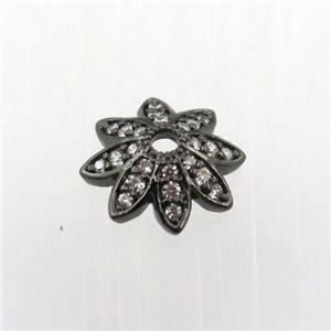 copper beadcaps pave zircon, black plated, approx 12mm dia