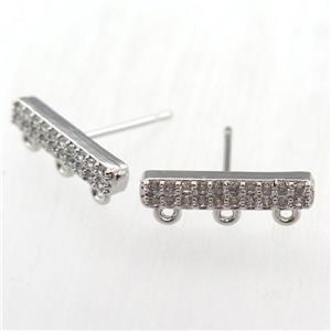 copper studs earring pave zircon, platinum plated, approx 15mm