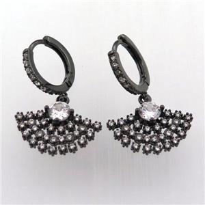 copper hoop earring pave zircon with fan, black plated, approx 10-20mm, 14mm dia