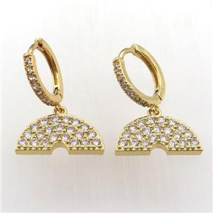 copper hoop earring pave zircon with rainbow, gold plated, approx 10-20mm, 14mm dia