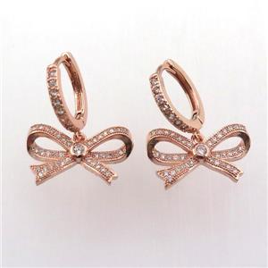 copper hoop earring pave zircon with ribbon, rose gold, approx 11-18mm, 14mm dia