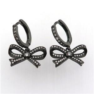 copper hoop earring pave zircon with ribbon, black plated, approx 11-18mm, 14mm dia