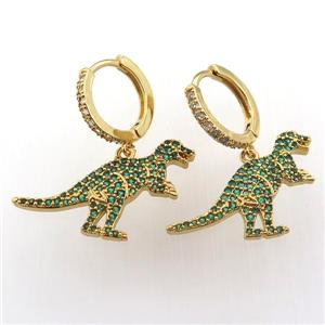 copper hoop earring pave zircon with dragon, gold plated, approx 16-26mm, 14mm dia