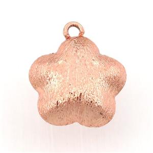 brushed copper flower pendant, rose gold, approx 18mm dia