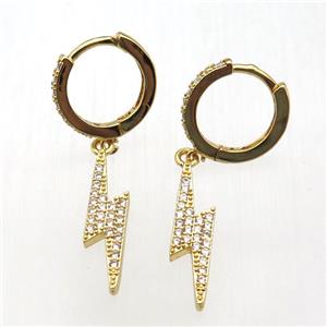 copper hoop earrings paved zircon, lightning, gold plated, approx 5-23mm, 14m dia