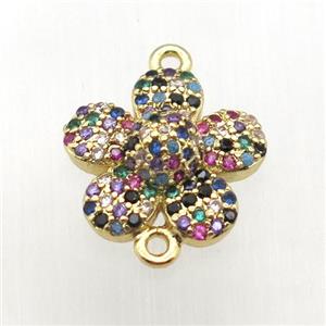 copper flower connector pave zircon, gold plated, approx 13.5mm dia