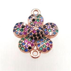 copper flower connector pave zircon, rose gold, approx 13.5mm dia