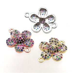 copper flower connector pave zircon, mixed color, approx 13.5mm dia