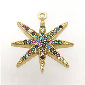 copper northstar pendant pave zircon, gold plated, approx 20mm