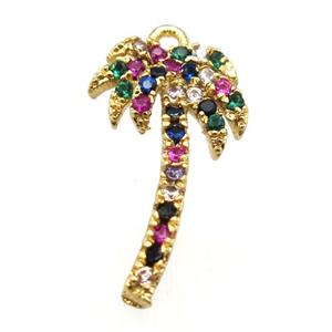 copper coconut-tree pendant pave zircon, gold plated, approx 9-19mm