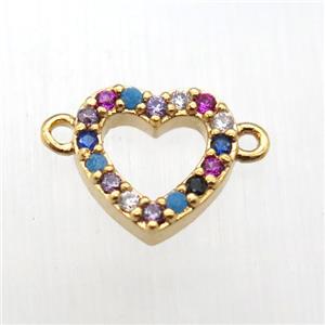 copper heart connector pave zircon, gold plated, approx 8mm